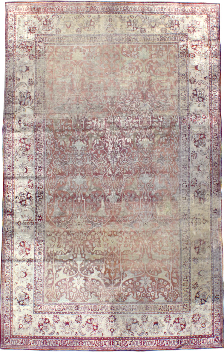 Antique Persian Silk Distressed Kashan Carpet, No.20182 - Galerie Shabab