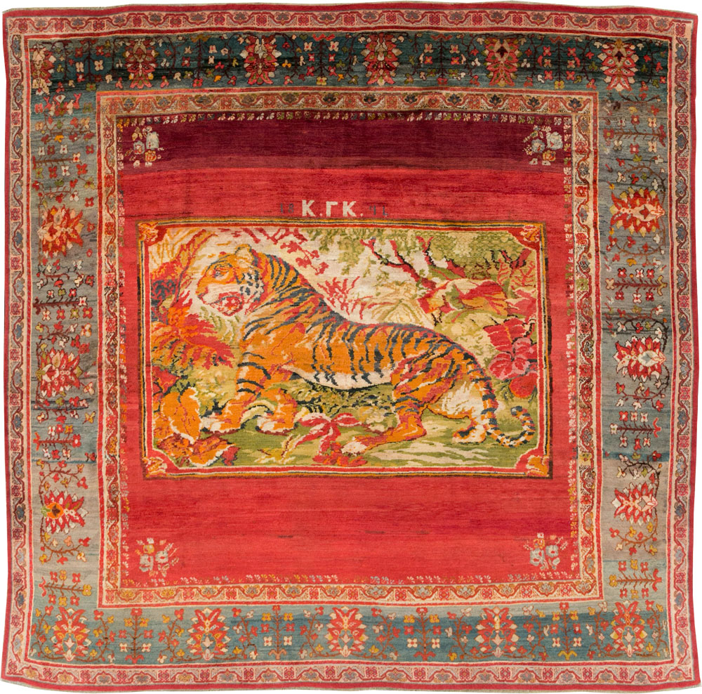 Antique Pictorial Oushak Carpet, No.20483 - Galerie Shabab