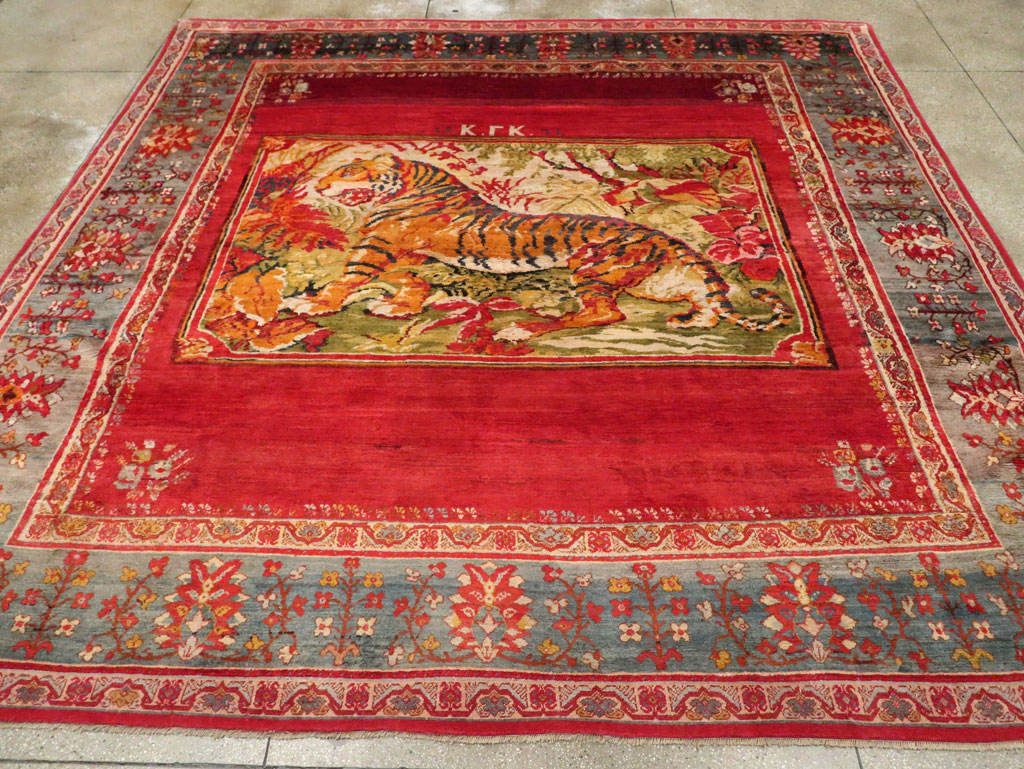 Antique Pictorial Oushak Carpet, No.20483 - Galerie Shabab