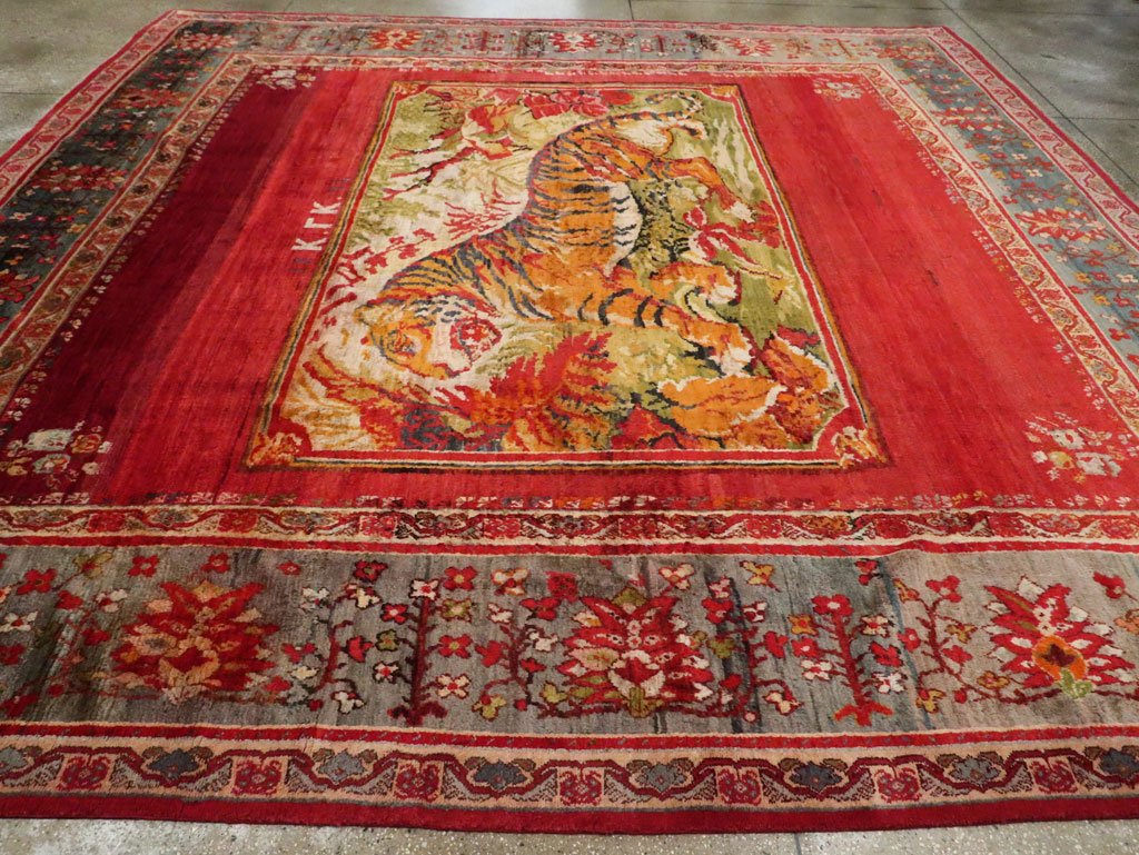 Antique Pictorial Oushak Carpet, No.20483 - Galerie Shabab