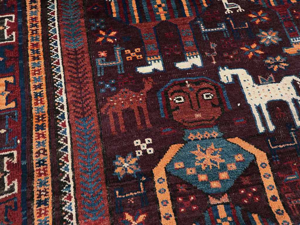 Vintage Persian Baluch Pictorial Rug, No.20886 - Galerie Shabab