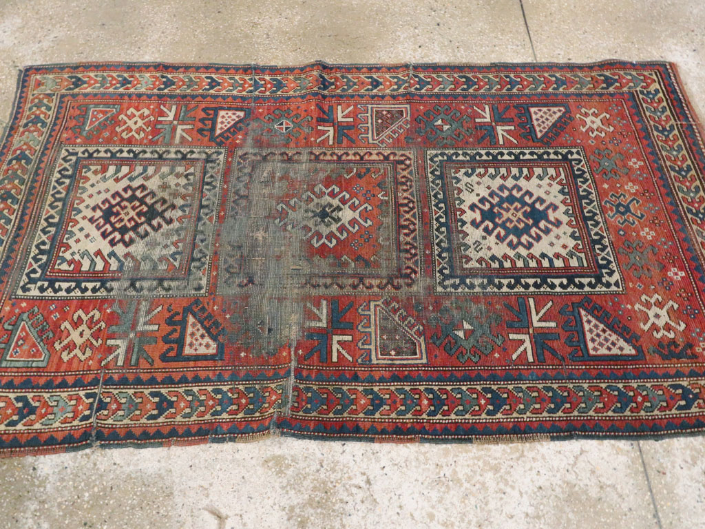 Antique Caucasian Kazak Distressed Rug, No.20954 - Galerie Shabab