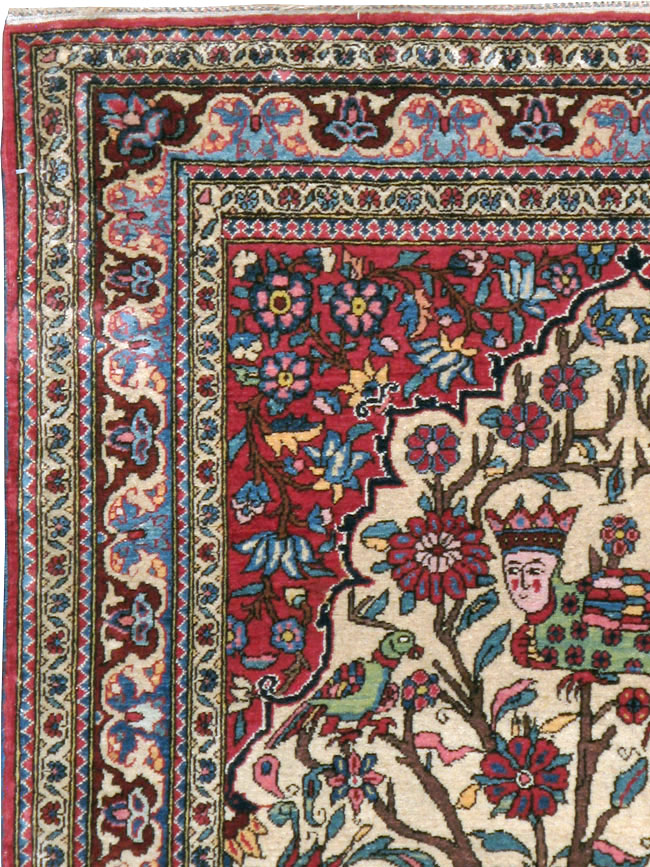 Vintage Persian Pictorial Isfahan Rug, No.21101 - Galerie Shabab