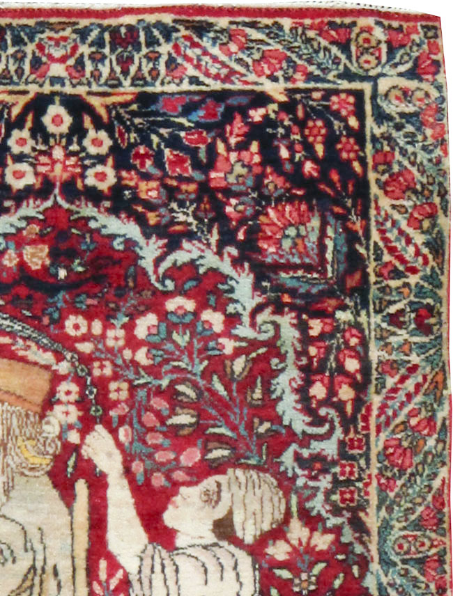 Antique Persian Kerman Pictorial Rug, No.21163 - Galerie Shabab
