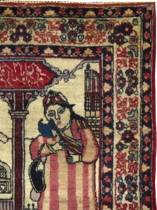 Antique Persian Kerman Pictoral Rug, No.21167 - Galerie Shabab