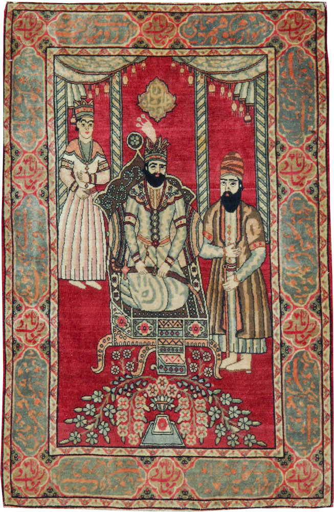 Vintage Persian Kerman Pictorial Rug, No.21168 - Galerie Shabab