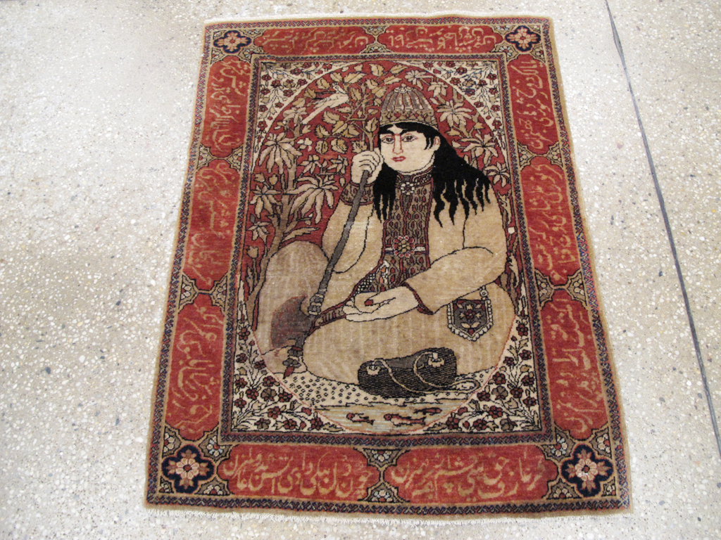 Antique Persian Mohtasham Kashan Pictorial Rug, No.21169 - Galerie Shabab