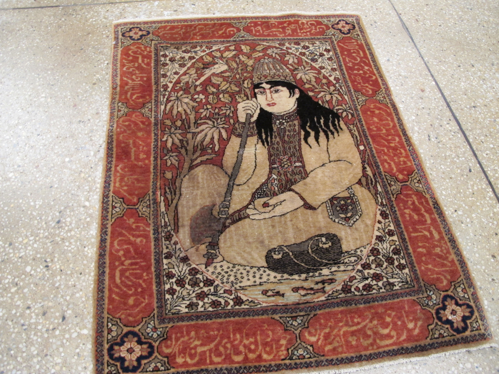 Antique Persian Mohtasham Kashan Pictorial Rug, No.21169 - Galerie Shabab