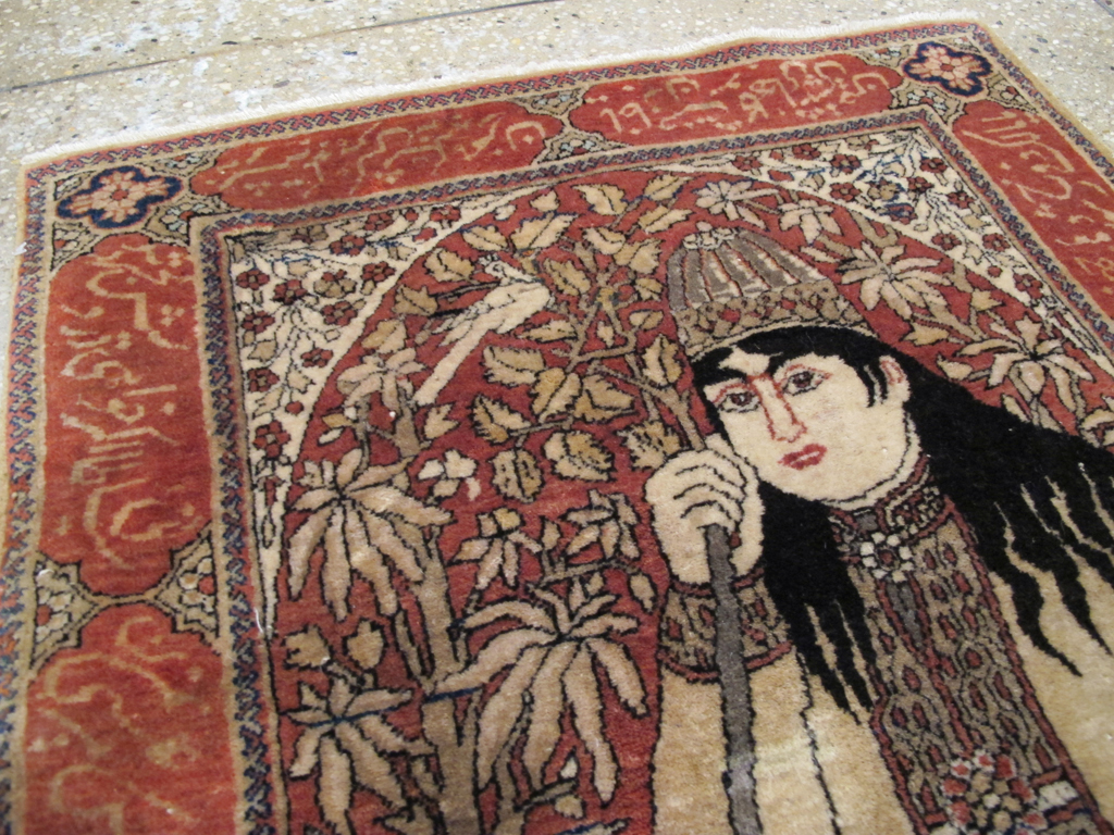 Antique Persian Mohtasham Kashan Pictorial Rug, No.21169 - Galerie Shabab