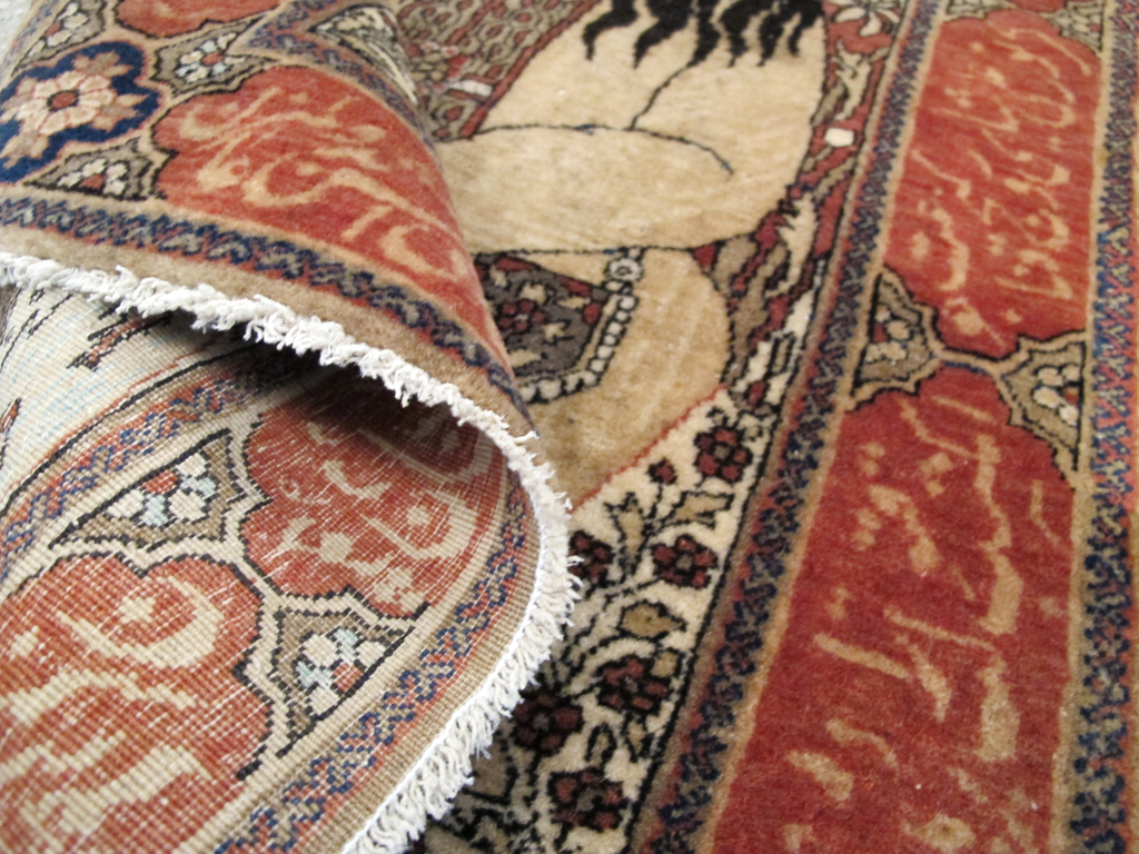 Antique Persian Mohtasham Kashan Pictorial Rug, No.21169 - Galerie Shabab