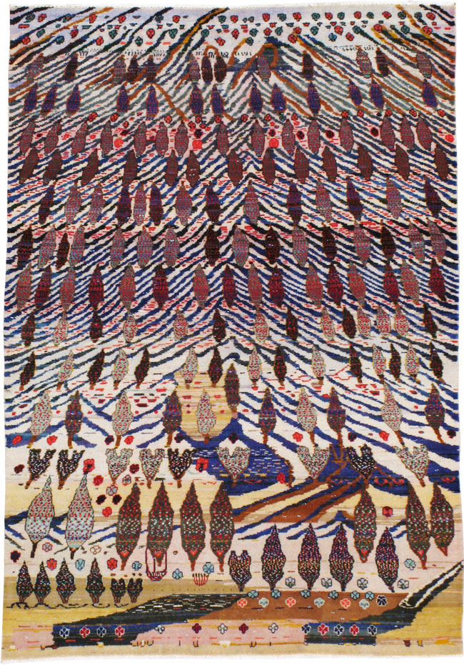 Vintage Persian Kashan Pictorial Rug, No.21220 - Galerie Shabab