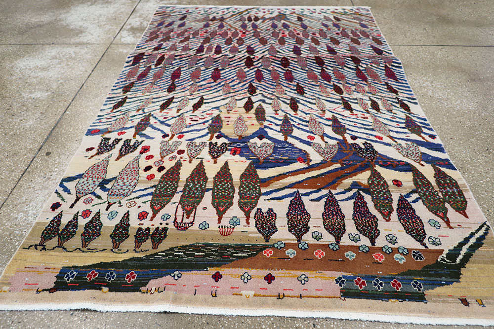 Vintage Persian Kashan Pictorial Rug, No.21220 - Galerie Shabab