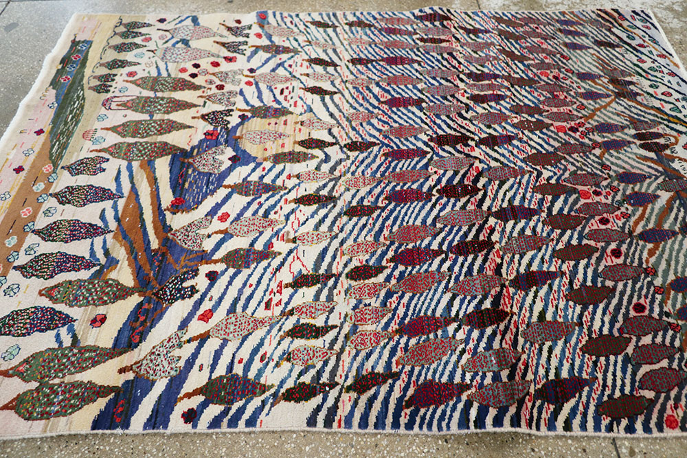 Vintage Persian Kashan Pictorial Rug, No.21220 - Galerie Shabab