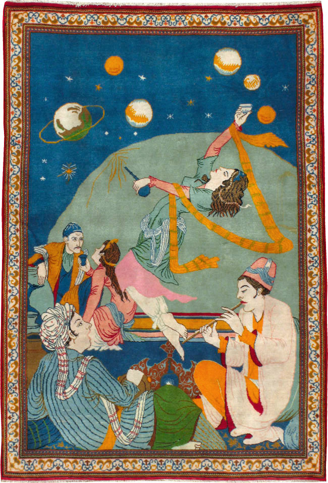 Vintage Persian Kashan Pictorial Rug, No.21230 - Galerie Shabab