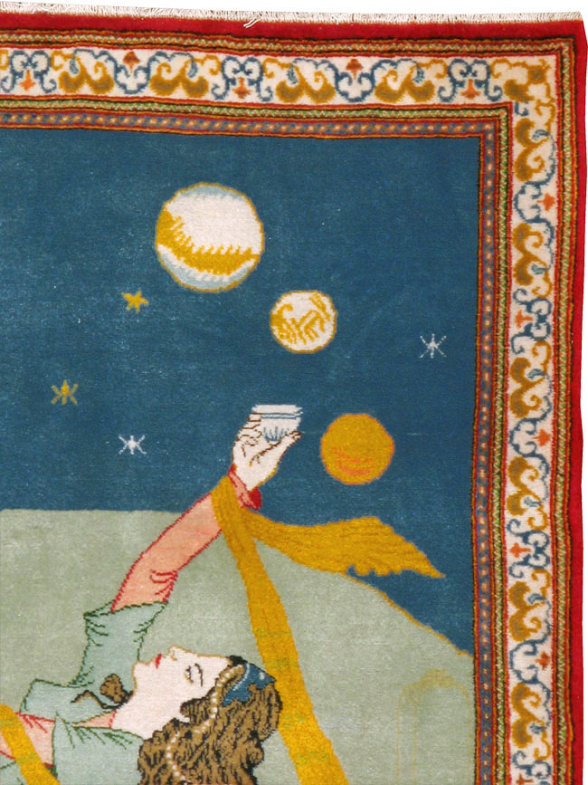 Vintage Persian Kashan Pictorial Rug, No.21230 - Galerie Shabab