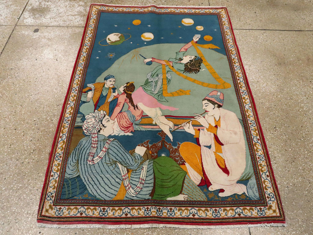 Vintage Persian Kashan Pictorial Rug, No.21230 - Galerie Shabab