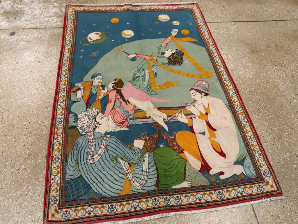 Vintage Persian Kashan Pictorial Rug, No.21230 - Galerie Shabab