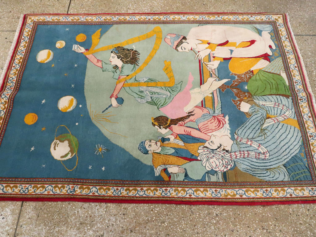 Vintage Persian Kashan Pictorial Rug, No.21230 - Galerie Shabab
