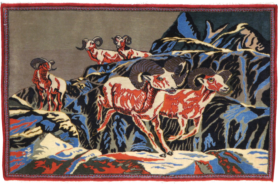 Vintage Persian Kashan Pictorial Rug, No.21277 - Galerie Shabab