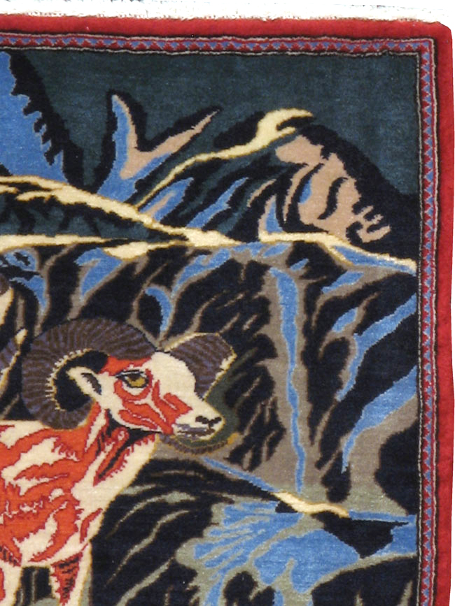 Vintage Persian Kashan Pictorial Rug, No.21277 - Galerie Shabab