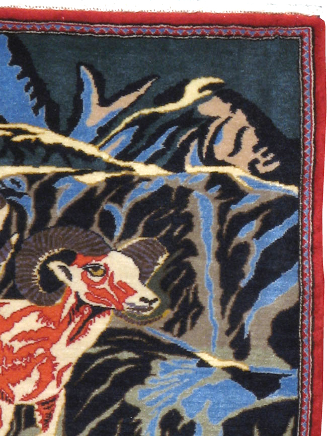 Vintage Persian Kashan Pictorial Rug, No.21278 - Galerie Shabab