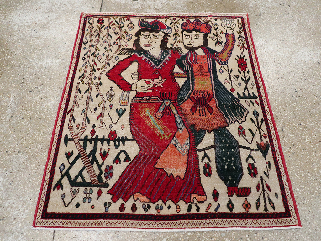 Vintage Persian Tabriz Pictorial Rug, No.21395 - Galerie Shabab