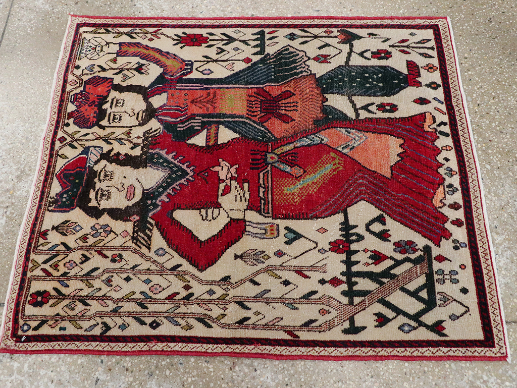 Vintage Persian Tabriz Pictorial Rug, No.21395 - Galerie Shabab