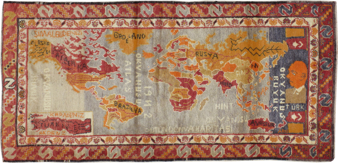 Vintage Turkish Oushak Map Rug, No.21408 - Galerie Shabab