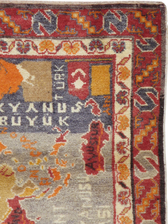 Vintage Turkish Oushak Map Rug, No.21408 - Galerie Shabab