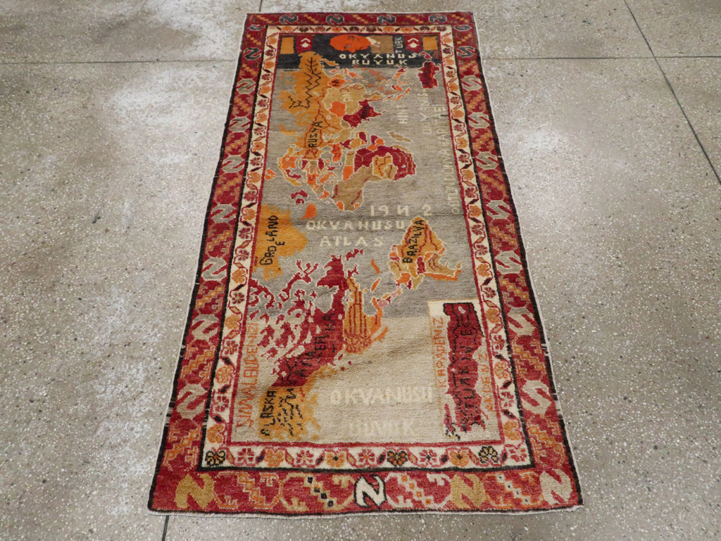 Vintage Turkish Oushak Map Rug, No.21408 - Galerie Shabab