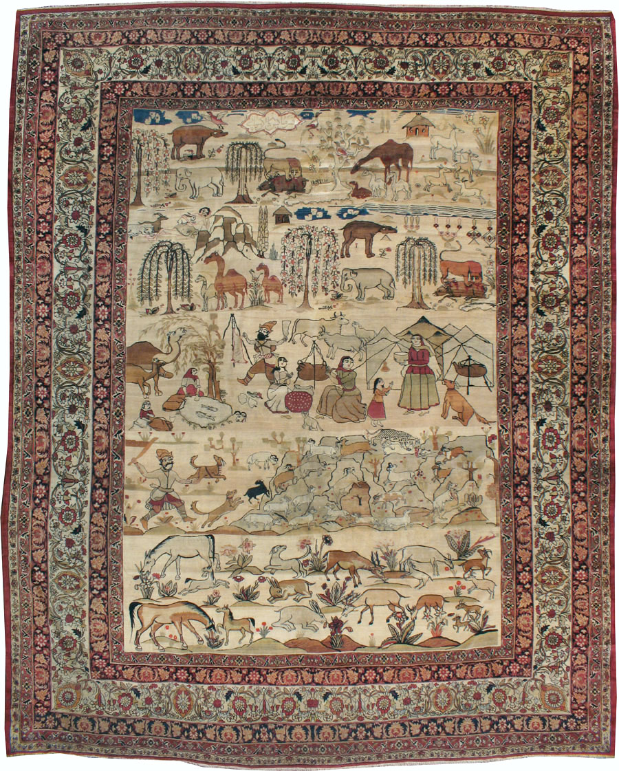 Antique Persian Lavar Kerman Pictorial Carpet, No.21439 - Galerie Shabab