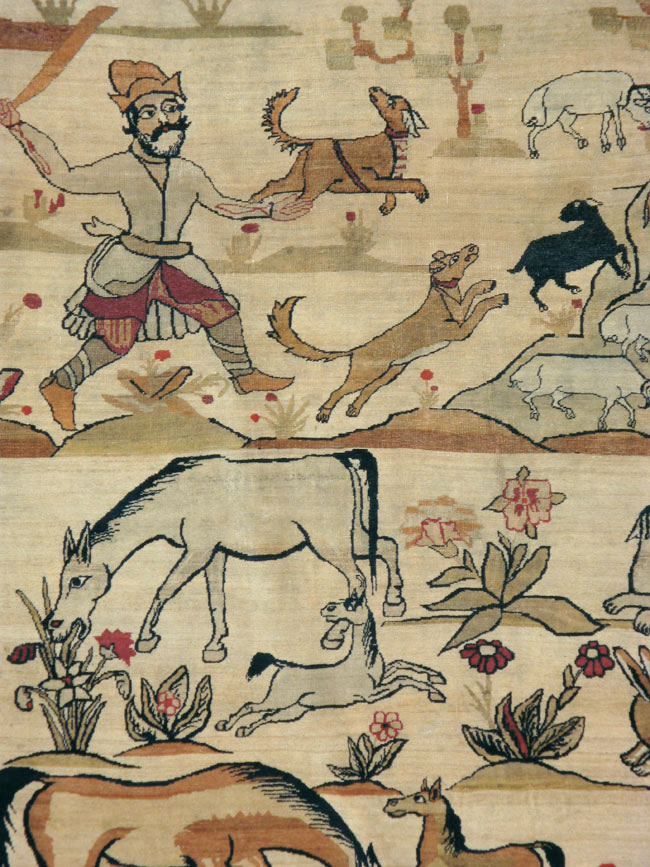 Antique Persian Lavar Kerman Pictorial Carpet, No.21439 - Galerie Shabab