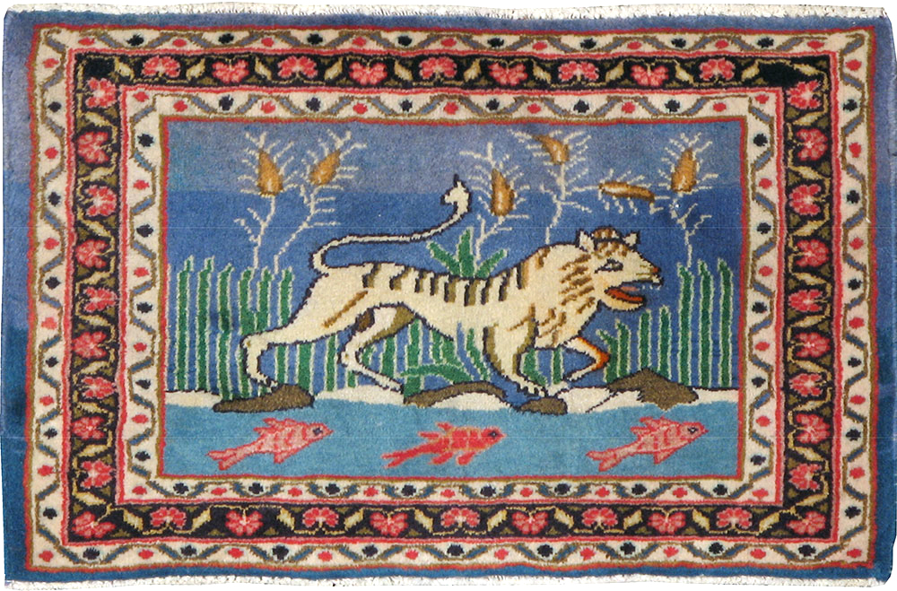 Vintage Persian Mashad Pictorial Rug, No.21642 - Galerie Shabab