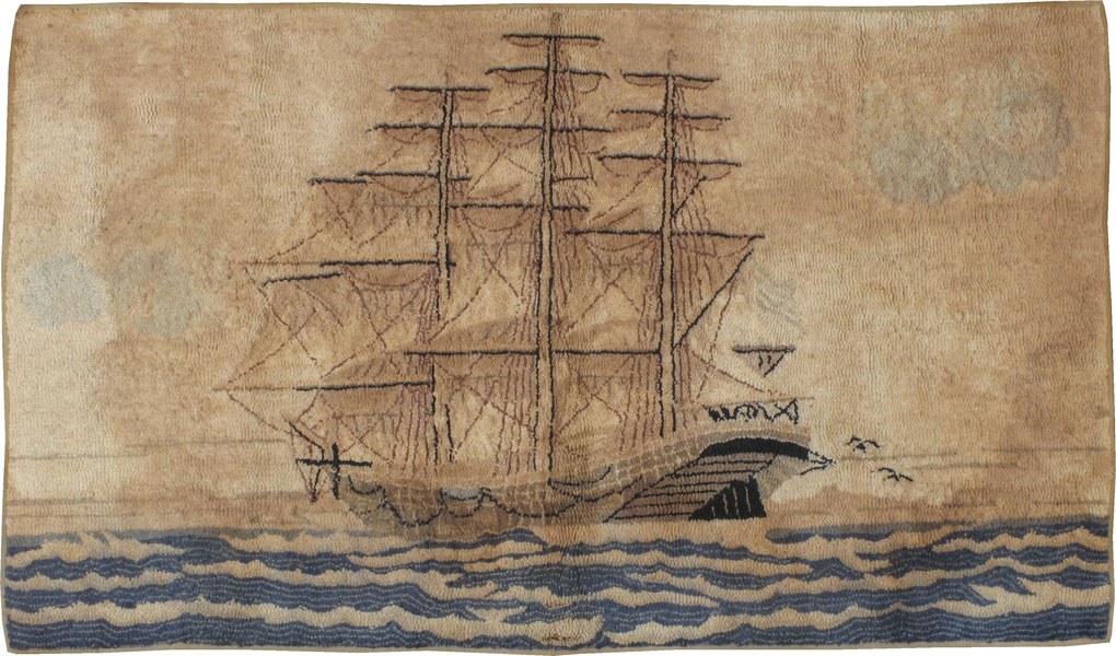 Vintage American Hooked Pictorial Accent Rug, No.21698 - Galerie Shabab