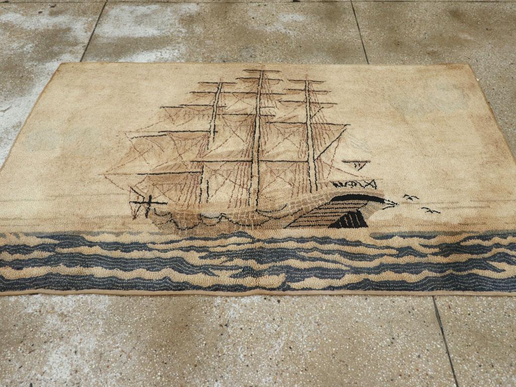 Vintage American Hooked Pictorial Accent Rug, No.21698 - Galerie Shabab