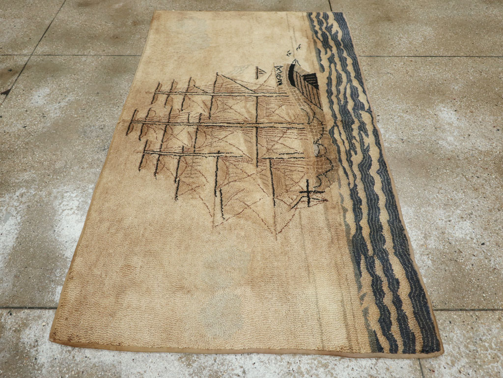 Vintage American Hooked Pictorial Accent Rug, No.21698 - Galerie Shabab
