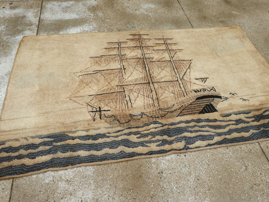 Vintage American Hooked Pictorial Accent Rug, No.21698 - Galerie Shabab