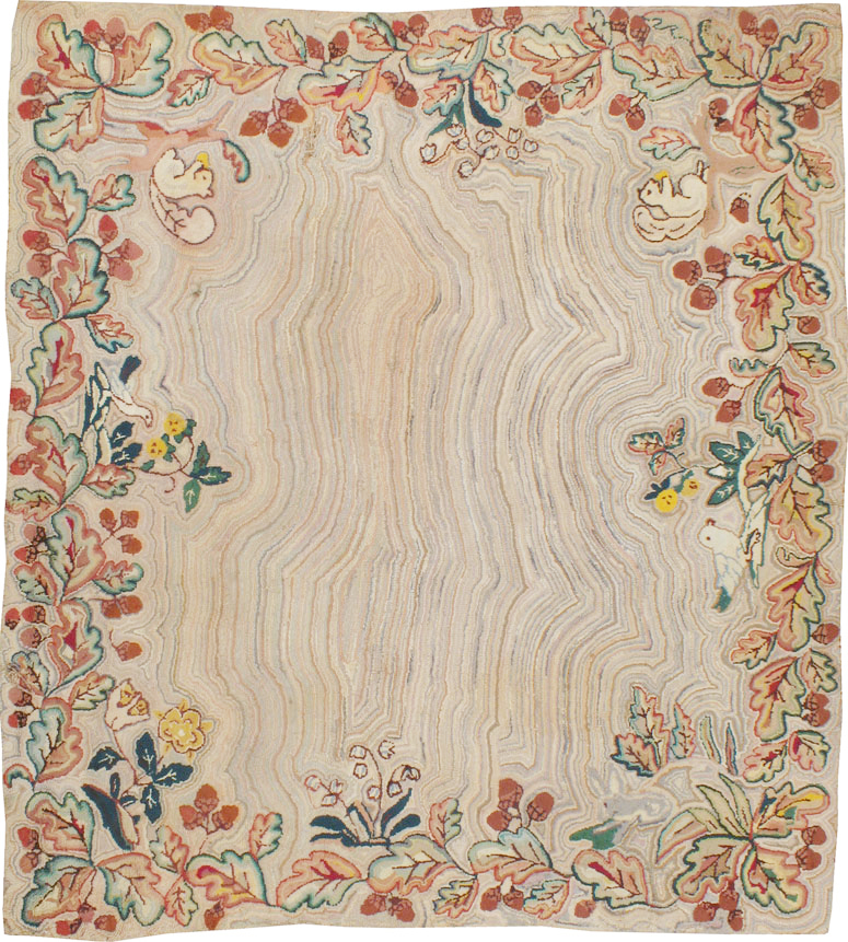 Vintage American Hooked Square Accent Rug, No.21732 - Galerie Shabab