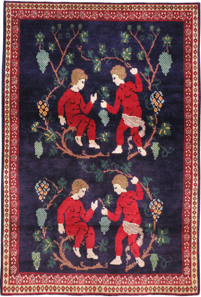 Vintage Persian Tabriz Pictorial Throw Rug, No.21771 - Galerie Shabab