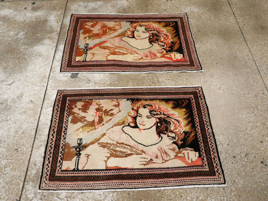 Vintage Persian Baluch Pictorial Throw Rug (Pair: 1 of 2), No.21818 - Galerie Shabab