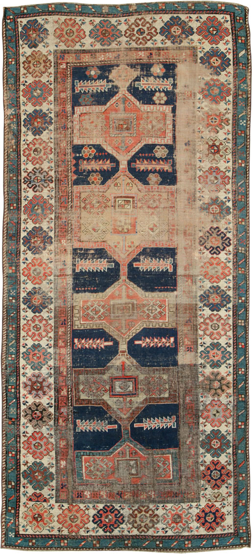 Antique Caucasian Kazak Distressed Rug, No.21824 - Galerie Shabab