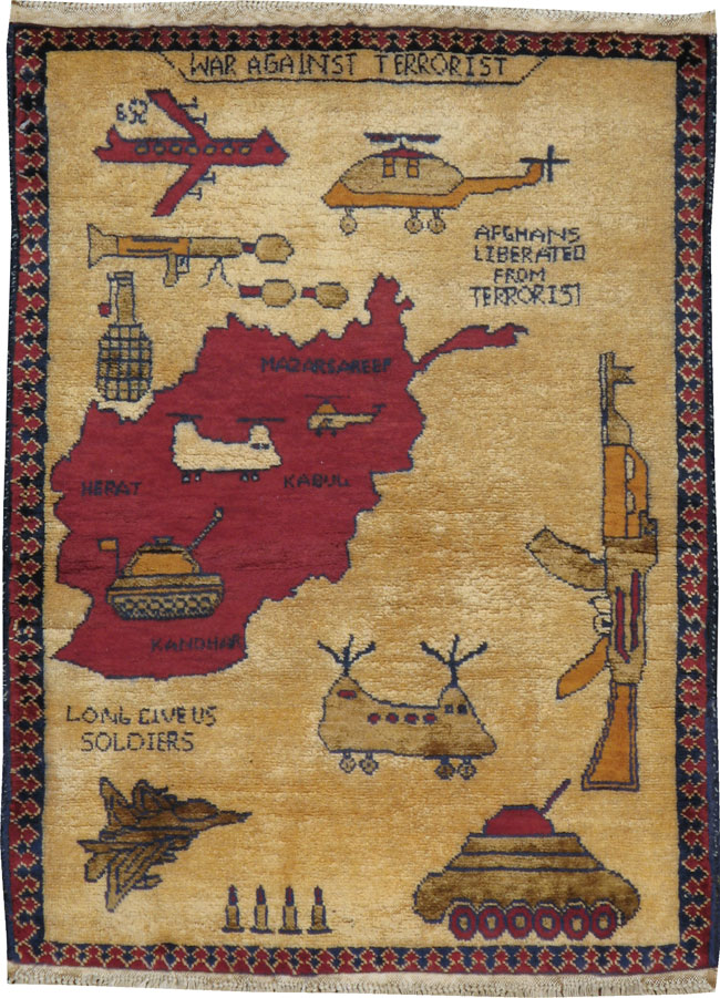 Vintage Afghan Pictorial War Map Rug, No.21837 - Galerie Shabab