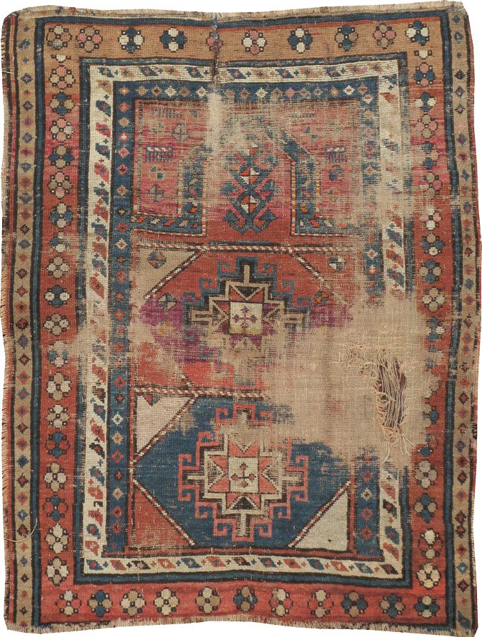 Antique Caucasian Kazak Distressed Rug, No.21963 - Galerie Shabab