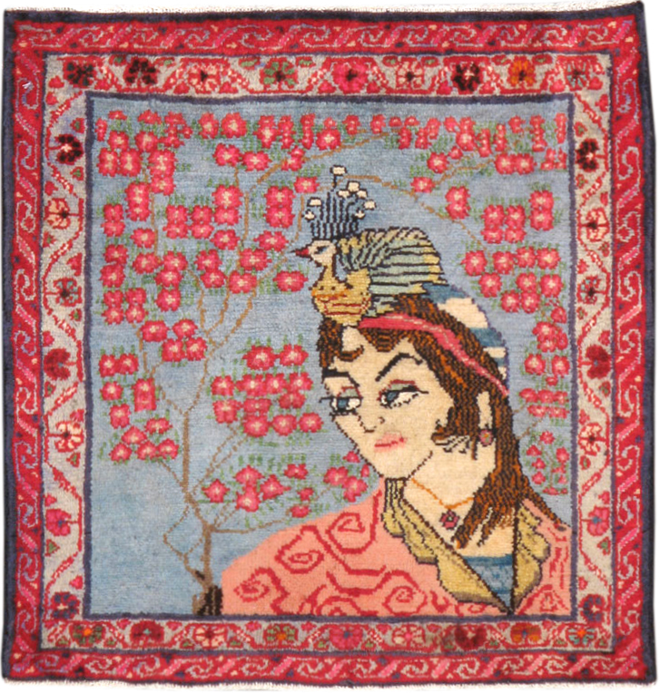 Vintage Persian Yazd Pictorial Rug, No.21989 - Galerie Shabab