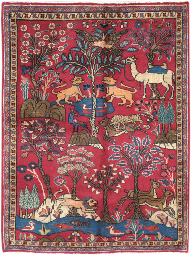 Vintage Persian Tabriz Pictorial Throw Rug, No.22051 - Galerie Shabab