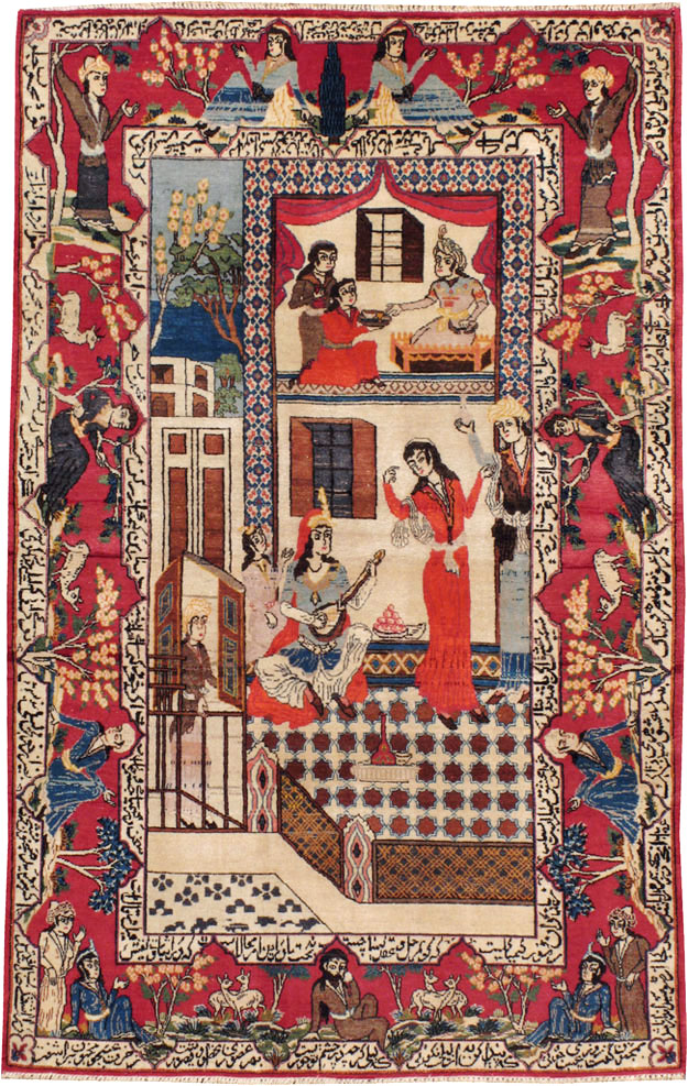 Vintage Persian Kashan Pictorial Rug, No.22075 - Galerie Shabab