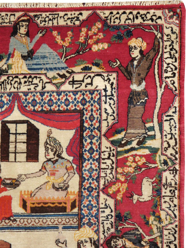 Vintage Persian Kashan Pictorial Rug, No.22075 - Galerie Shabab