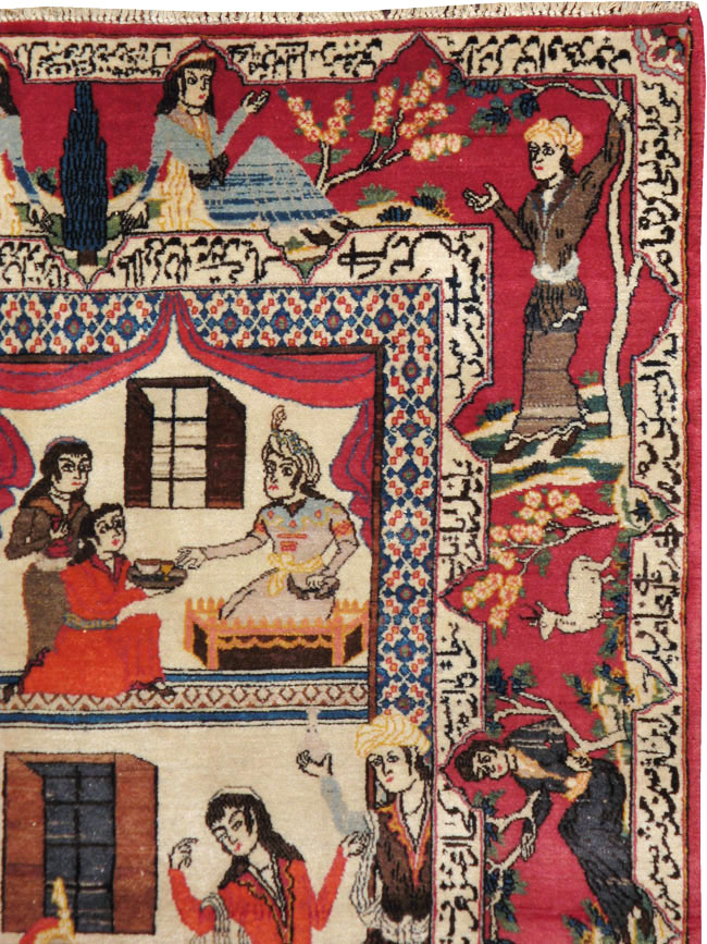 Vintage Persian Kashan Pictorial Rug, No.22075 - Galerie Shabab