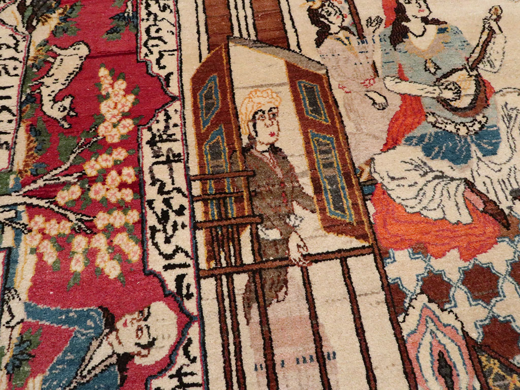 Vintage Persian Kashan Pictorial Rug, No.22075 - Galerie Shabab
