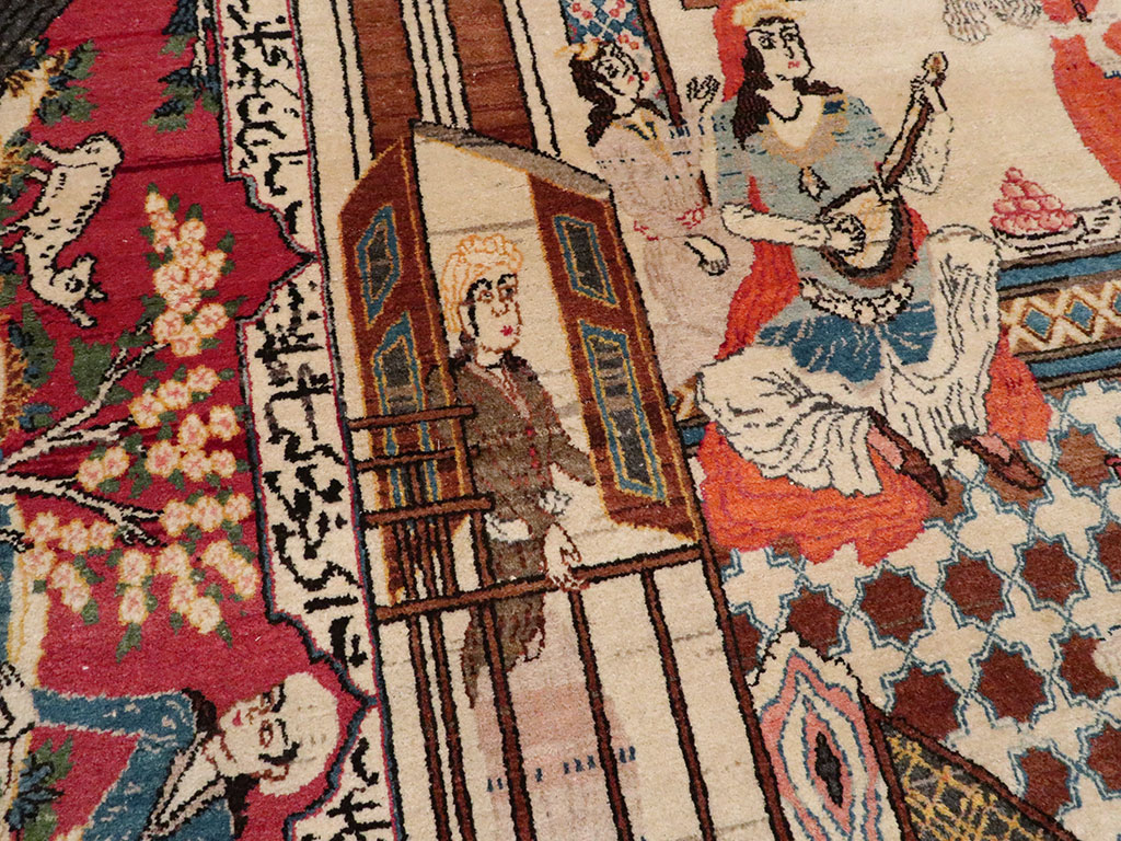 Vintage Persian Kashan Pictorial Rug, No.22075 - Galerie Shabab